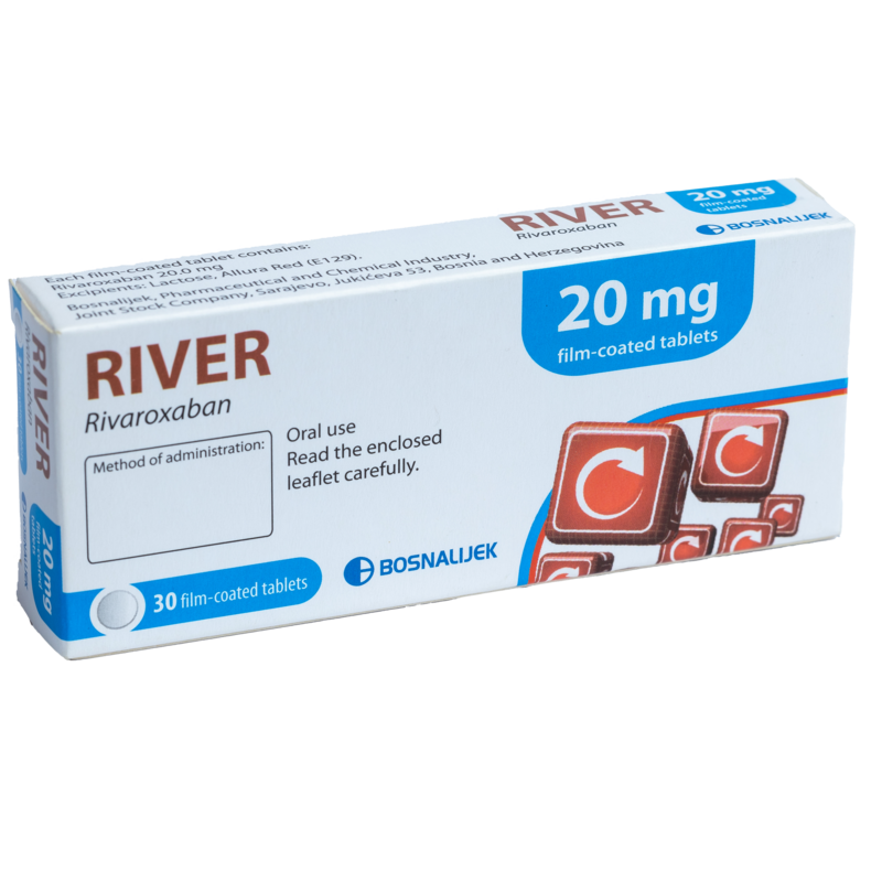 River Film Coated Tablets 20mg
• Contains: Rivaroxaban
• Dose: Dependent under Doctor's orders.