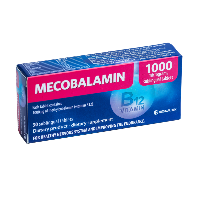 Mecobalamin 1000mcg (Vitamin B12)
Contains: Methylcobalamin, Vitamin B12
• Dose: 1 tablet per day.
• Indication: People with digestive tract disorders, People with diabetes mellitus, B12 Deficiency according to physician's consultation.
