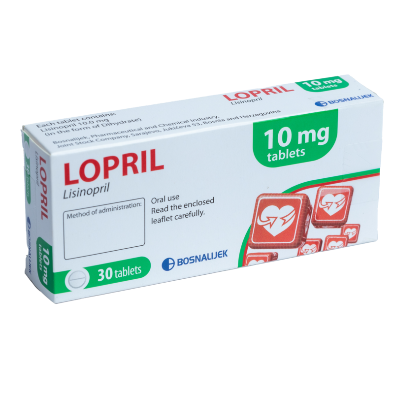 Lopril Tablets 10mg
• Contains: Lisinopril
• Indication: Renal complications of diabetes mellitus, Heart Failure, Acute myocardial infarction, Hypertension.