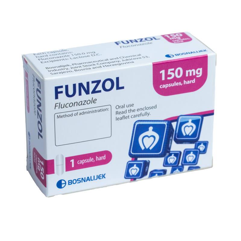 Funzol Capsules 150mg
• Contains: Fluconazole
• Indication: Genital candidiasis, Oropharyngeal and oesophageal candidiasis, Skin candidiasis, Ungual candidiasis.